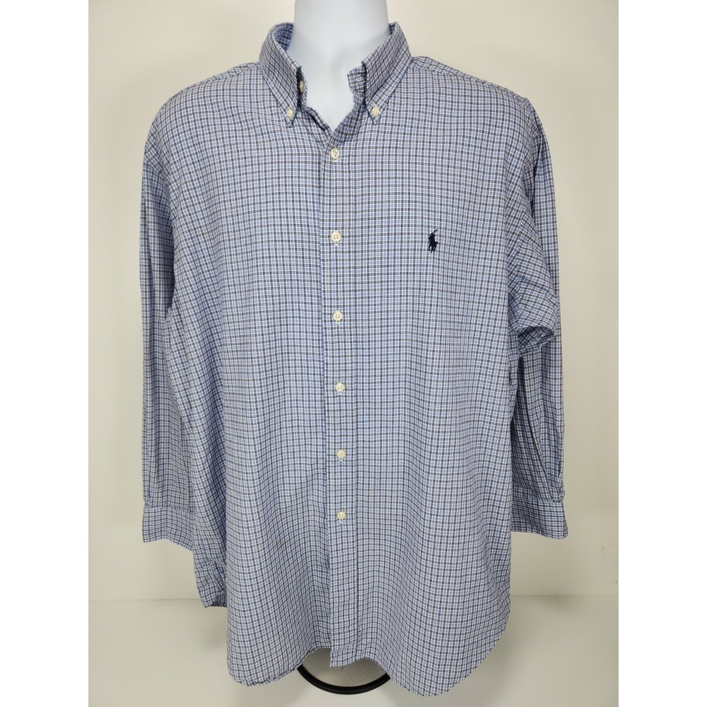 Polo Ralph Lauren Yarmouth Mens 16.5 32/33 Button Shirt Long Sleeve Blue Check - Picture 3 of 9